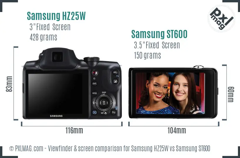 Samsung HZ25W vs Samsung ST600 Screen and Viewfinder comparison