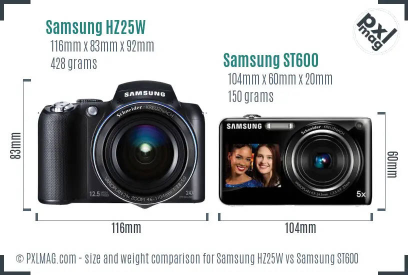 Samsung HZ25W vs Samsung ST600 size comparison