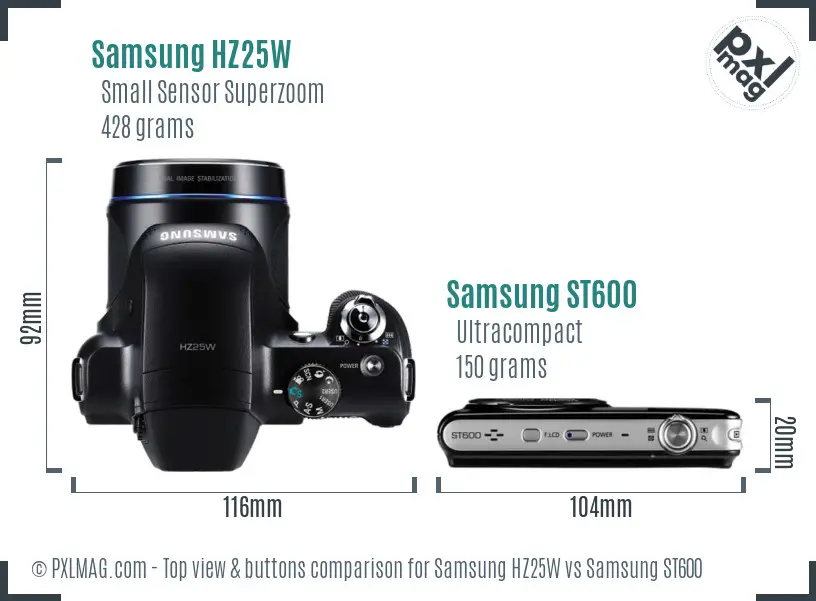 Samsung HZ25W vs Samsung ST600 top view buttons comparison