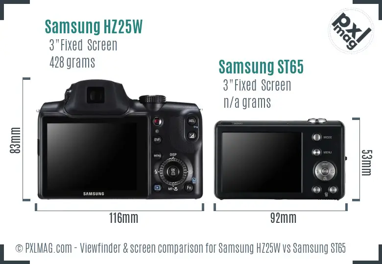 Samsung HZ25W vs Samsung ST65 Screen and Viewfinder comparison