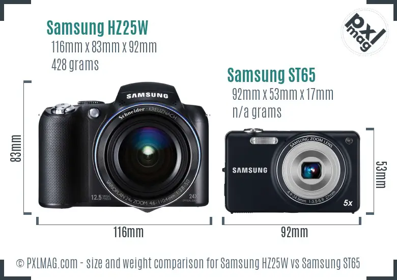 Samsung HZ25W vs Samsung ST65 size comparison