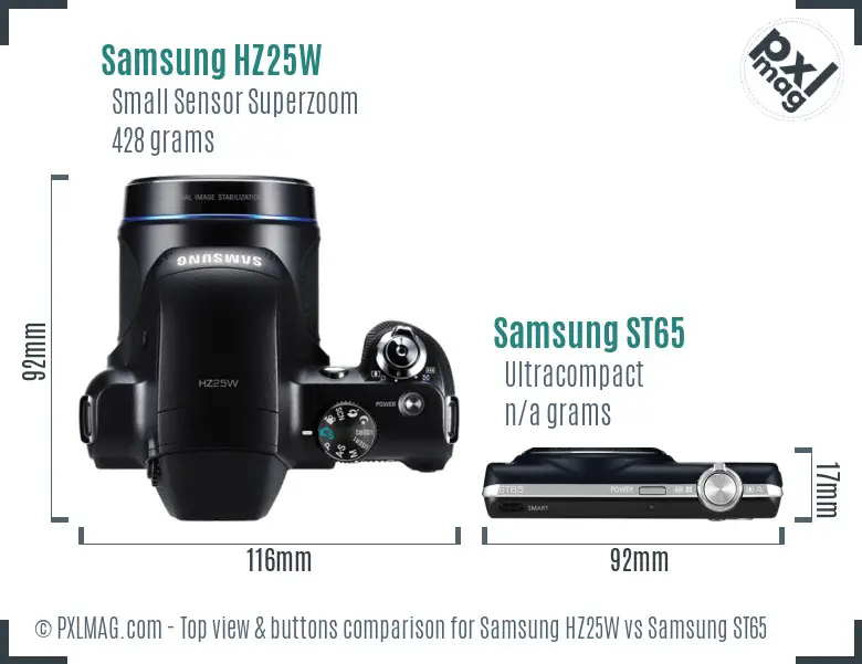 Samsung HZ25W vs Samsung ST65 top view buttons comparison