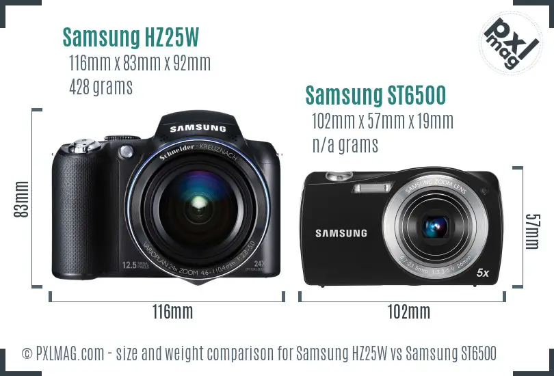 Samsung HZ25W vs Samsung ST6500 size comparison