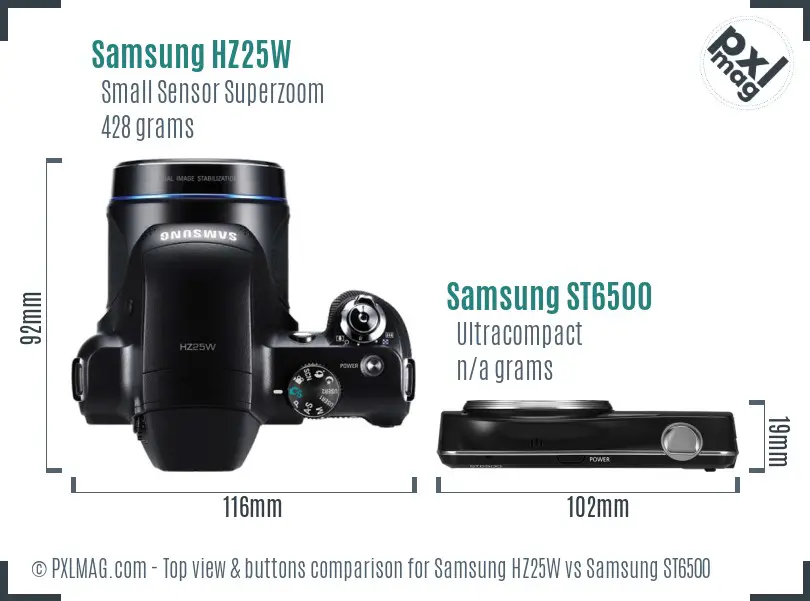 Samsung HZ25W vs Samsung ST6500 top view buttons comparison