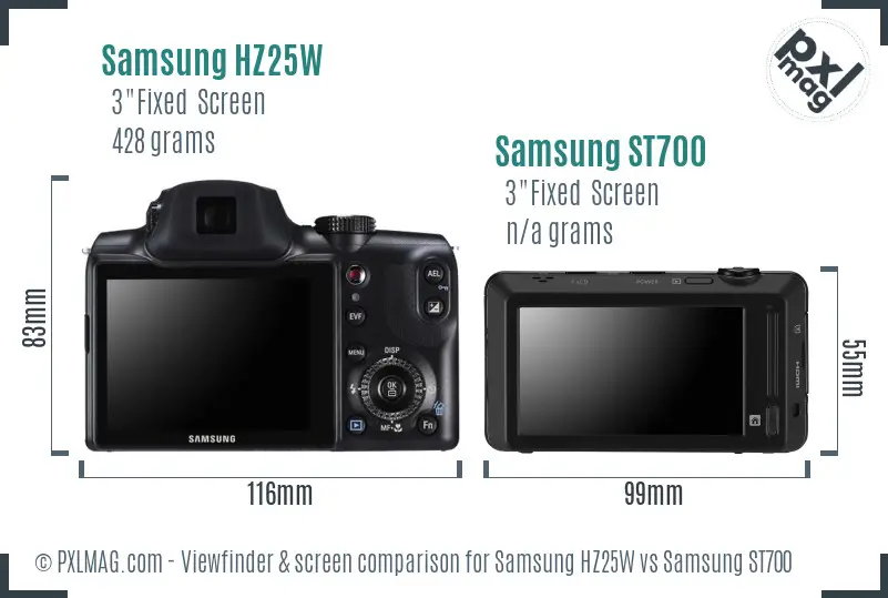 Samsung HZ25W vs Samsung ST700 Screen and Viewfinder comparison