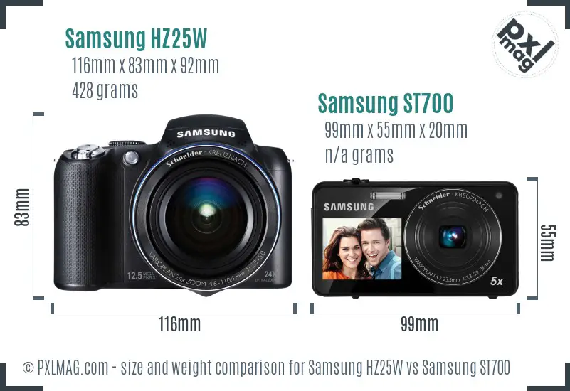 Samsung HZ25W vs Samsung ST700 size comparison