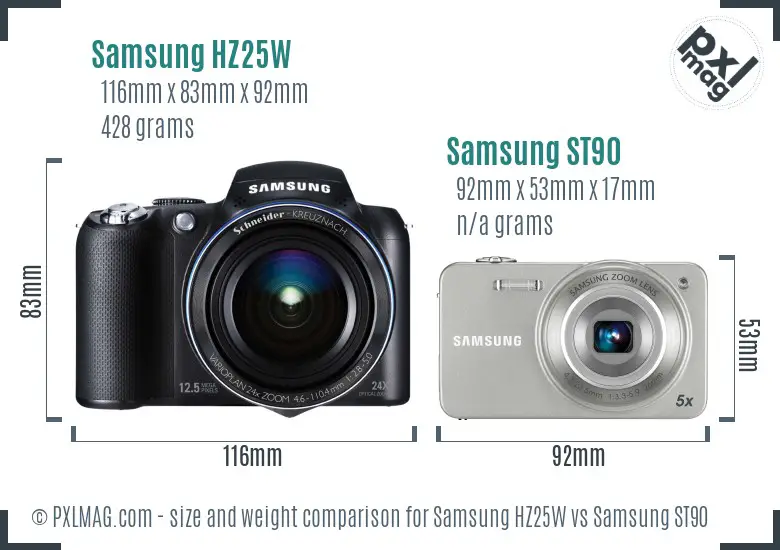 Samsung HZ25W vs Samsung ST90 size comparison