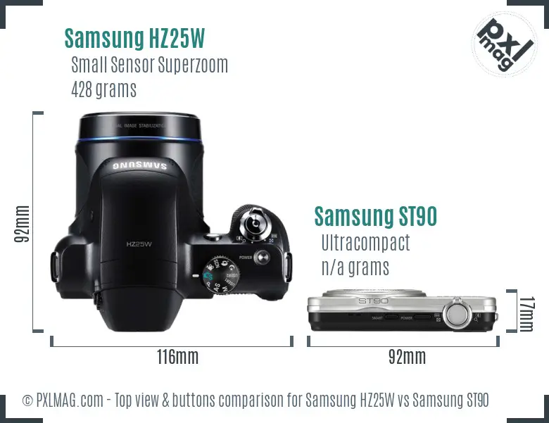 Samsung HZ25W vs Samsung ST90 top view buttons comparison