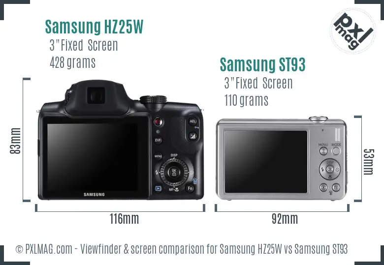Samsung HZ25W vs Samsung ST93 Screen and Viewfinder comparison Samsung HZ25W vs Samsung ST93 Screen and Viewfinder comparison