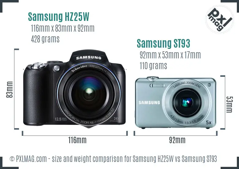 Samsung HZ25W vs Samsung ST93 size comparison Samsung HZ25W vs Samsung ST93 size comparison