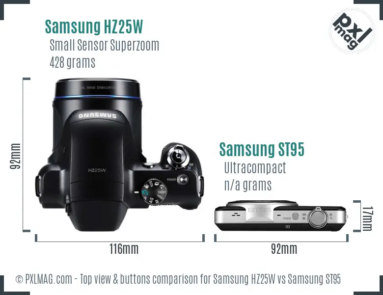 Samsung HZ25W vs Samsung ST95 top view buttons comparison