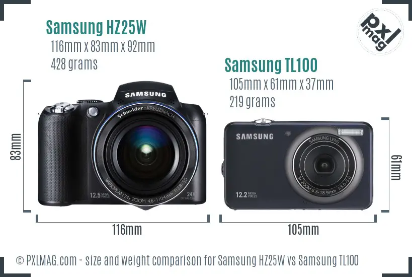 Samsung HZ25W vs Samsung TL100 size comparison