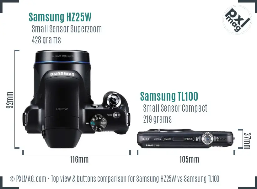 Samsung HZ25W vs Samsung TL100 top view buttons comparison