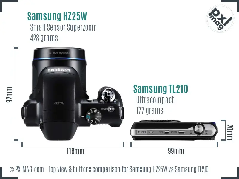 Samsung HZ25W vs Samsung TL210 top view buttons comparison