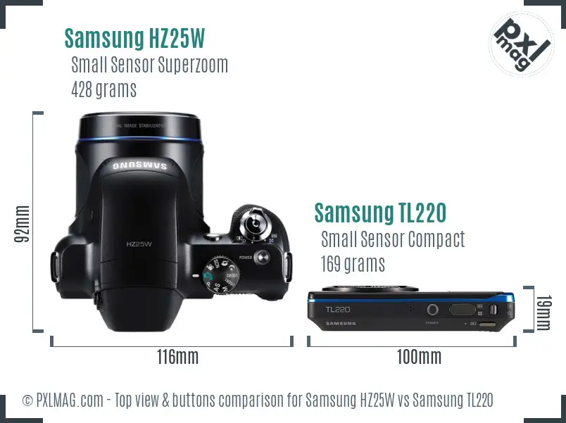 Samsung HZ25W vs Samsung TL220 top view buttons comparison Samsung HZ25W vs Samsung TL220 top view buttons comparison