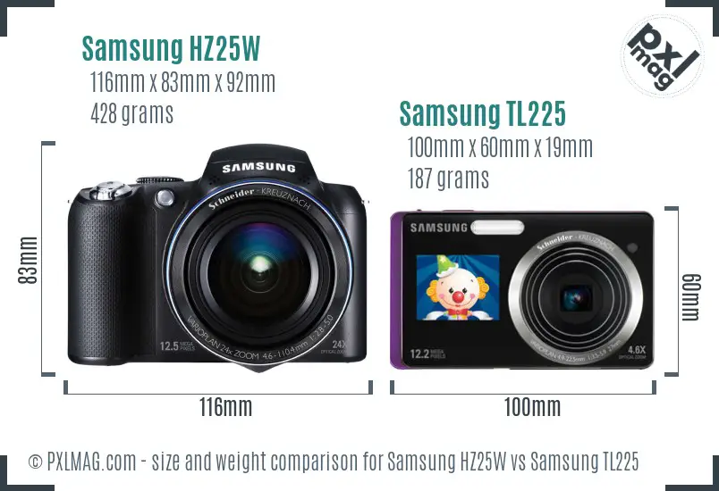 Samsung HZ25W vs Samsung TL225 size comparison