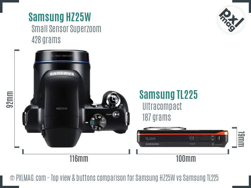 Samsung HZ25W vs Samsung TL225 top view buttons comparison