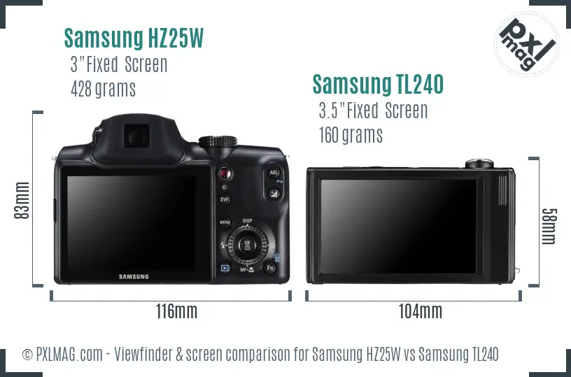 Samsung HZ25W vs Samsung TL240 Screen and Viewfinder comparison