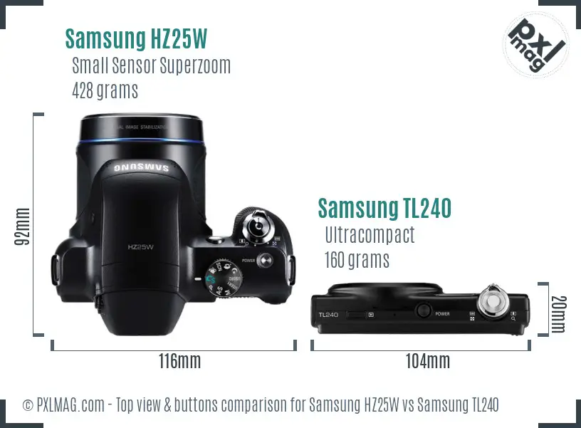 Samsung HZ25W vs Samsung TL240 top view buttons comparison