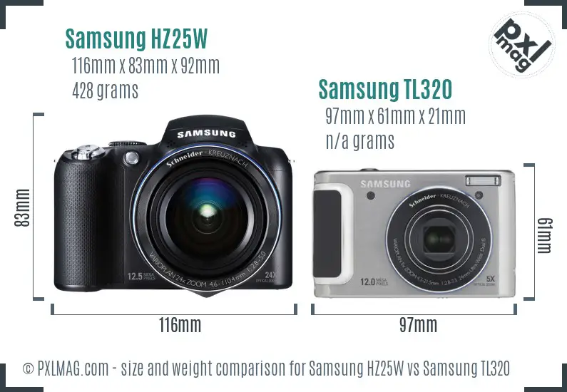 Samsung HZ25W vs Samsung TL320 size comparison Samsung HZ25W vs Samsung TL320 size comparison