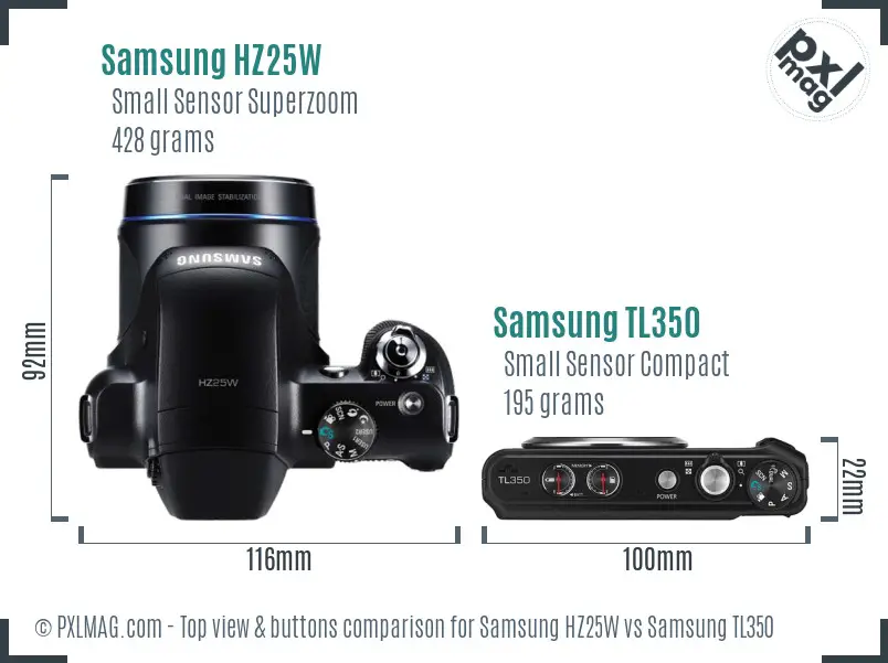 Samsung HZ25W vs Samsung TL350 top view buttons comparison