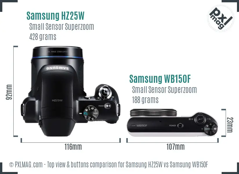 Samsung HZ25W vs Samsung WB150F top view buttons comparison