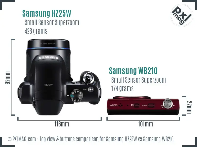 Samsung HZ25W vs Samsung WB210 top view buttons comparison