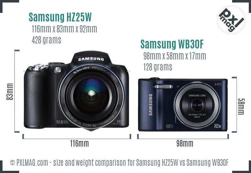 Samsung HZ25W vs Samsung WB30F size comparison