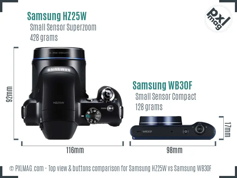 Samsung HZ25W vs Samsung WB30F top view buttons comparison
