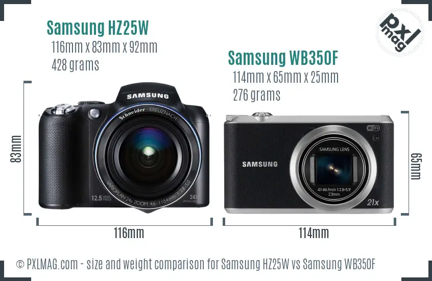 Samsung HZ25W vs Samsung WB350F size comparison