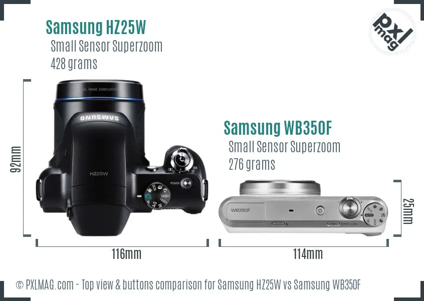 Samsung HZ25W vs Samsung WB350F top view buttons comparison