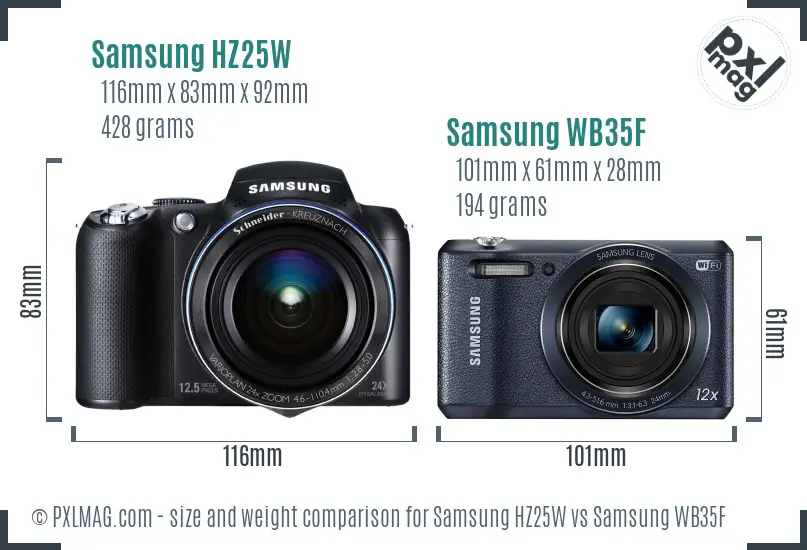 Samsung HZ25W vs Samsung WB35F size comparison