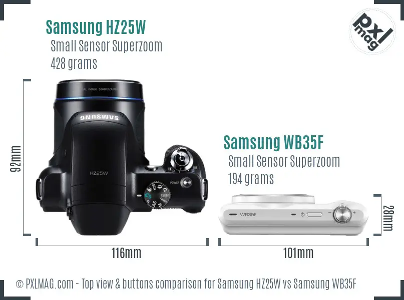 Samsung HZ25W vs Samsung WB35F top view buttons comparison