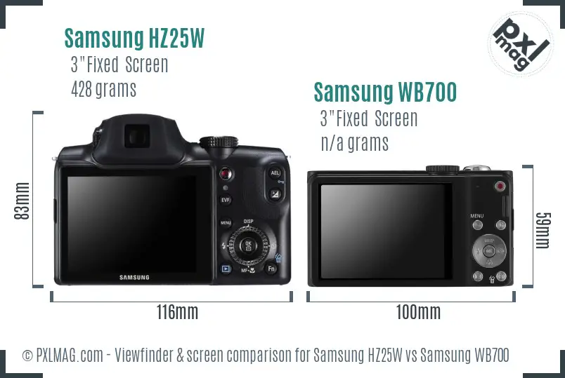 Samsung HZ25W vs Samsung WB700 Screen and Viewfinder comparison