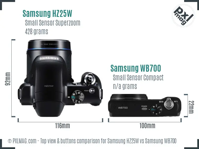 Samsung HZ25W vs Samsung WB700 top view buttons comparison