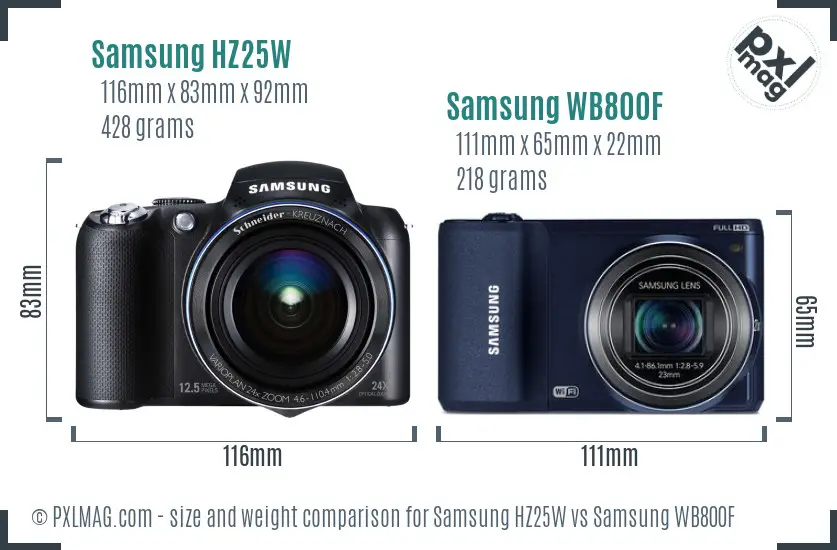 Samsung HZ25W vs Samsung WB800F size comparison