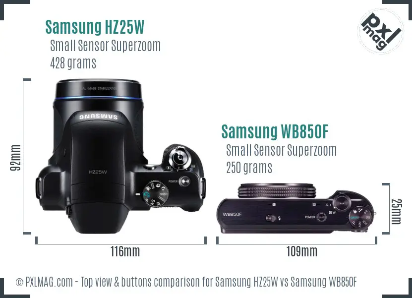 Samsung HZ25W vs Samsung WB850F top view buttons comparison