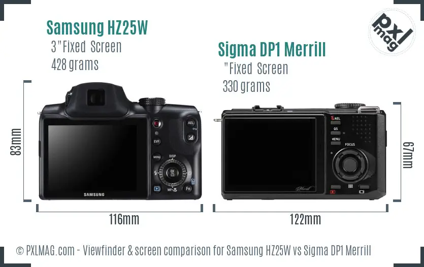 Samsung HZ25W vs Sigma DP1 Merrill Screen and Viewfinder comparison