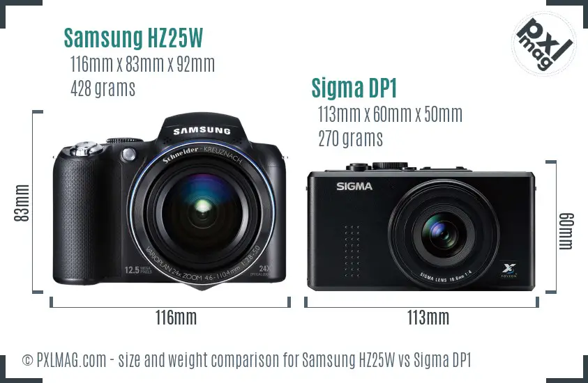 Samsung HZ25W vs Sigma DP1 size comparison
