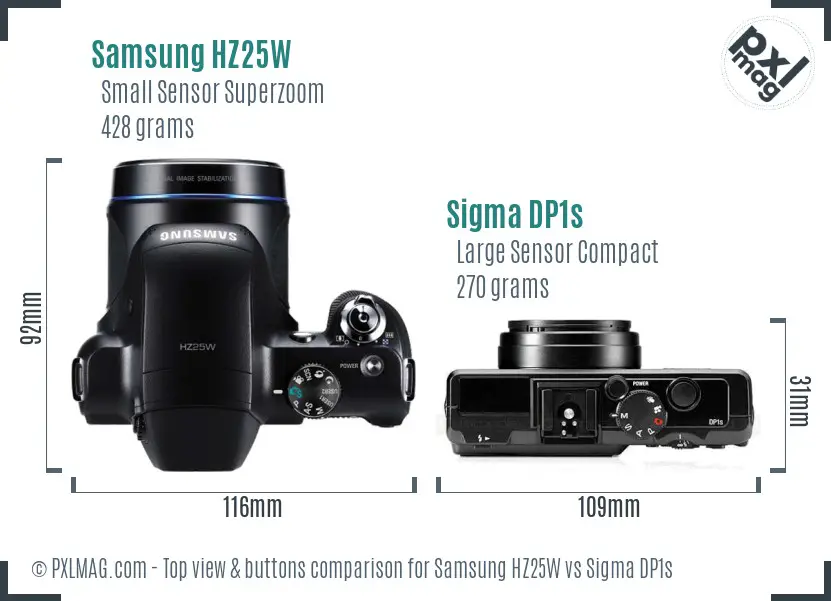 Samsung HZ25W vs Sigma DP1s top view buttons comparison