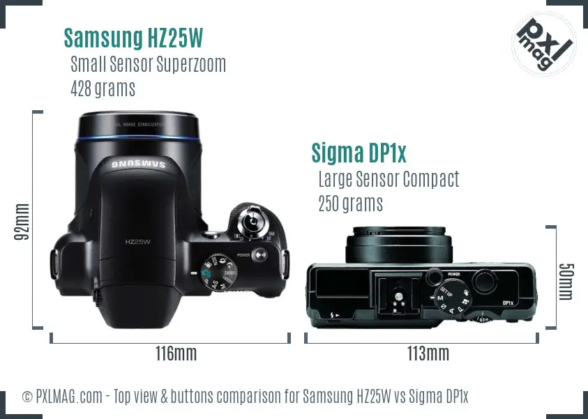 Samsung HZ25W vs Sigma DP1x top view buttons comparison