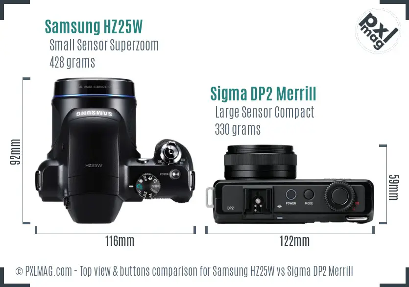 Samsung HZ25W vs Sigma DP2 Merrill top view buttons comparison