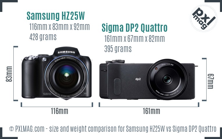 Samsung HZ25W vs Sigma DP2 Quattro size comparison