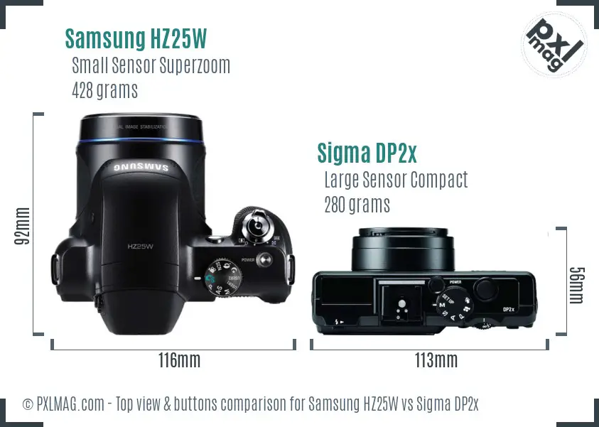 Samsung HZ25W vs Sigma DP2x top view buttons comparison