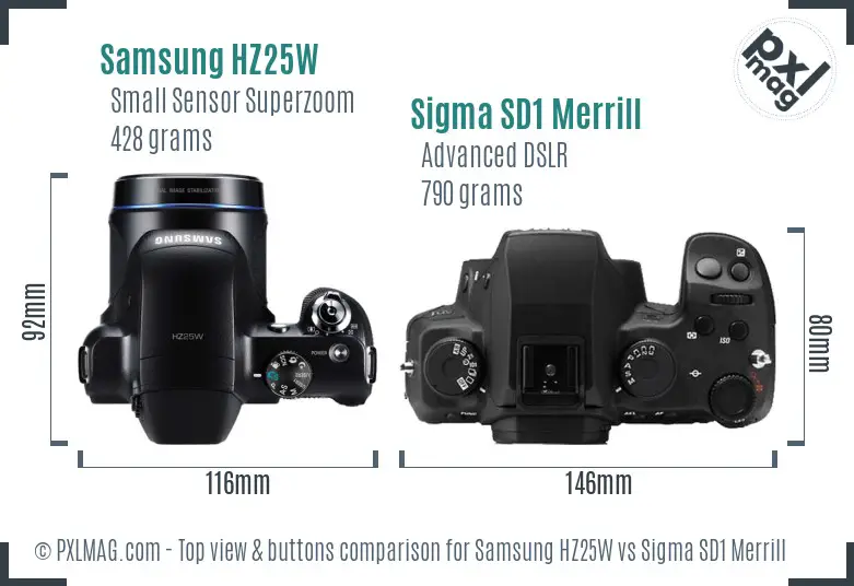 Samsung HZ25W vs Sigma SD1 Merrill top view buttons comparison