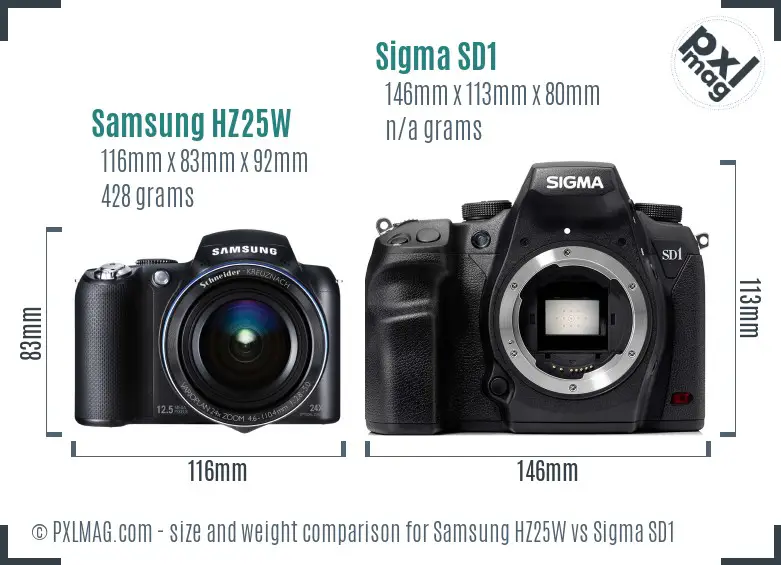 Samsung HZ25W vs Sigma SD1 size comparison