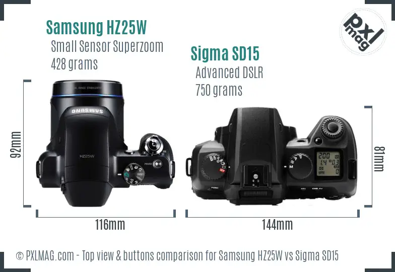 Samsung HZ25W vs Sigma SD15 top view buttons comparison