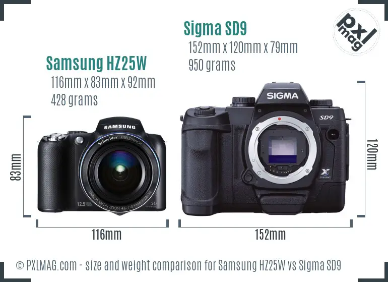 Samsung HZ25W vs Sigma SD9 size comparison