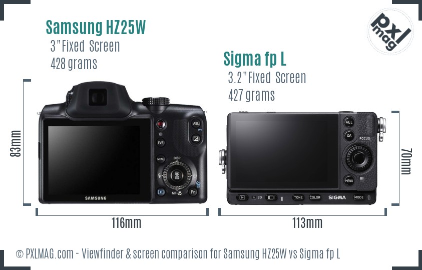 Samsung HZ25W vs Sigma fp L Screen and Viewfinder comparison