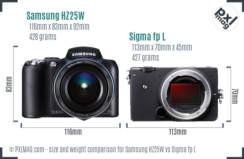 Samsung HZ25W vs Sigma fp L size comparison